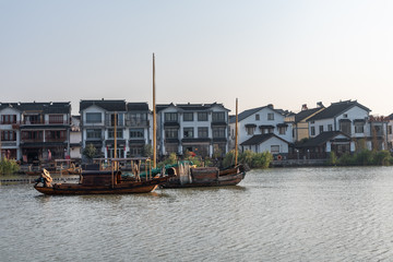 The sailboat on the  Zhouzhuang Ancient Town
