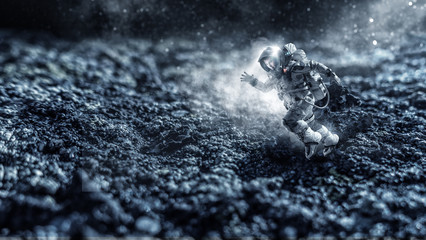 Spaceman running fast. Mixed media