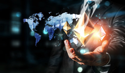 Ethereum symbol and connection lines