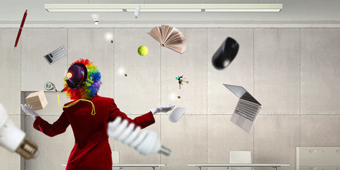 Juggling woman clown . Mixed media