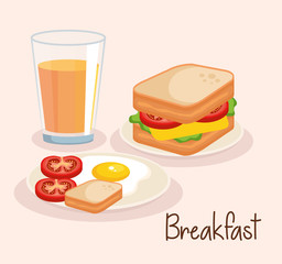 sandwich with orange juice and fried egg