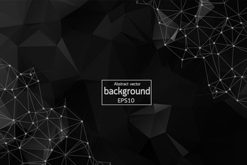 Abstract Black Polygonal Space Background with Connecting Dots and Lines.  Connection structure. Vector science background. Polygonal vector background. Futuristic HUD background.