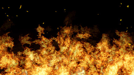 Fire flame burning slowly. Fire flame background with particle 3D illustration.