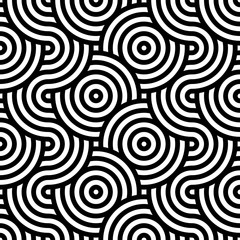 Abstract circle and wave seamless pattern on white background