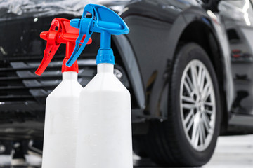Cars in a carwash. Car wash with foam in car wash station. Carwash. Washing machine at the station....