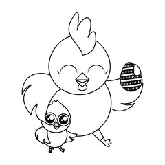 beautiful hen with egg painted and chick