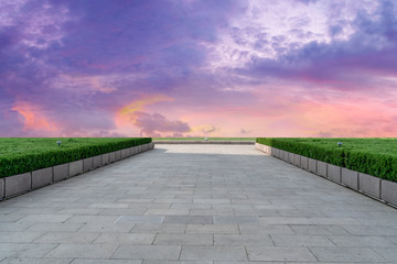 Empty square tiles and beautiful sky scenery