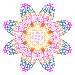 Simple Round Floral Mandala, Ethno Motive. Bright Ornament Consists Of Simple Shapes. Vector Illustration.. For Home Decor, Coloring Book, Card, Invitation, Tattoo. Anti-Stress Therapy Pattern.