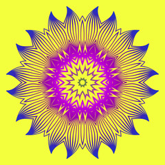 Round Pattern Flower Mandala. Circle Floral Ornament. Legend Decorative Vector Illustration. Yellow purple color