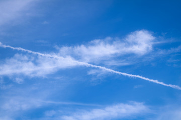 Naklejka na ściany i meble Smoke Airplane, smoke of the Airplane on blue sky