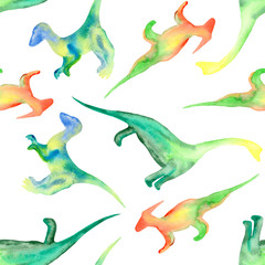  watercolor pattern with dinosaurs lizards