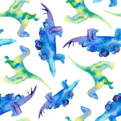  watercolor pattern with dinosaurs lizards