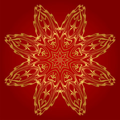 Round Floral Ornament Mandala. Vector Illustration.. For Home Decor, Interior Design, Coloring Book, Greeting Card, Invitation, Tattoo. Anti-Stress Therapy Pattern. Red, gold color