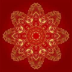 Round Floral Ornament Mandala. Vector Illustration.. For Home Decor, Interior Design, Coloring Book, Greeting Card, Invitation, Tattoo. Anti-Stress Therapy Pattern. Red, gold color