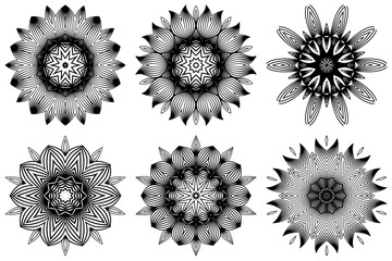Set of Pattern Of Mandala . Vector Illustration. Modern Decorative Floral Color Mandala. Decorative Cicle Ornament. Floral Design. Black white color