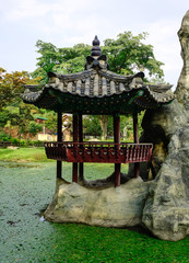Wooden gazebo in the Chinese garden
