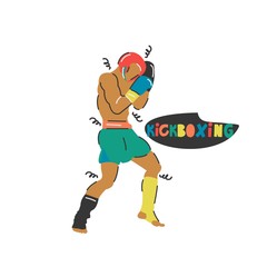 Handdrawn vector illustration of a kickboxer athlete. Sketch design. Kickboxing.