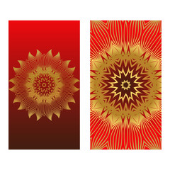 Luxury Card With Patterns Of The Mandala. Floral Ornaments. Islam, Arabic, Indian, Ottoman Motifs. Template For Flyer Or Invitation Card Design. Vector Illustration. Sunrise gold color