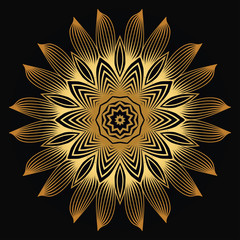 Obraz premium Vector Round Abstract Mandala Style Decorative Element. Hand-Drawn Vector Illustration. Can Be Used For Textile, Greeting Card, Coloring Book, Phone Case Print. Luxury black gold color
