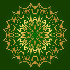 Ornamental Circle Pattern. Hand Draw Mandala. Vintage Decorative Elements. Vector Illustration. Anti-Stress Therapy Pattern. Green gold color