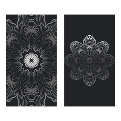 Templates Card With Mandala Design. Vector Illustration. For Visit Card, Business, Greeting Card Invitation. Black silver color