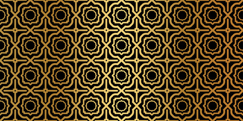 Geometric Seamless Pattern. Modern Traditional Geometric Ornament. Vector Illustration. For The Interior Design, Wallpaper, Decoration Print, Fill Pages, Invitation Card, Cover Book. Black gold color