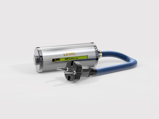 3d Illustration of charge battery with power plug on gray background