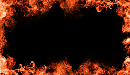 Abstract flames frame on isolated a black background. Border ornament line . Design element.