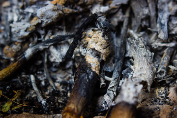 Pile of ashes from burn the wood in the stove. background and grunge texture