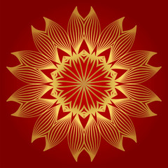 Ornamental Round Lace. Sacred Oriental Mandala. Color Floral Ornament. Modern Decorative Vector Illustration. Luxury red gold color