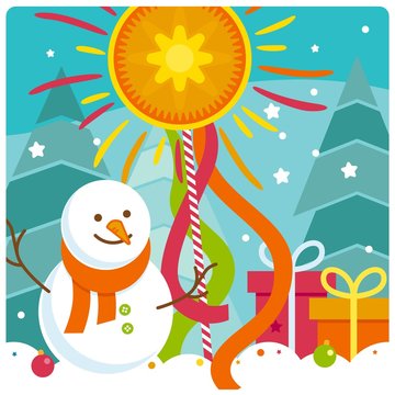 Simple vector illustration with season holidays theme. Snow winter drawing.