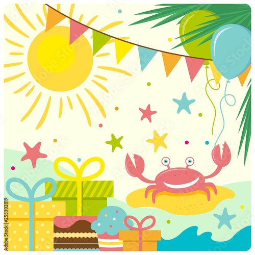 Simple vector illustration with season holidays theme. Hot summer drawing.