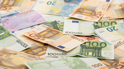 Euros bills of different values. Euro cash money