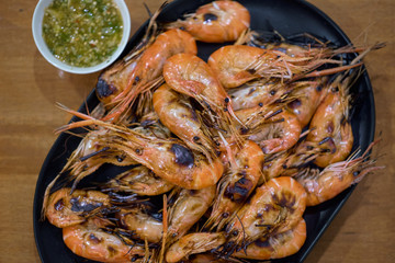 Grilled Shrimp and burn with seafood sauces