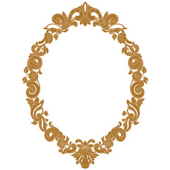 Golden vintage oval pattern frame in old style. Vector.