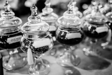 BW photo of degustation tea in the store