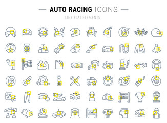 Set Vector Line Icons of Auto Racing.