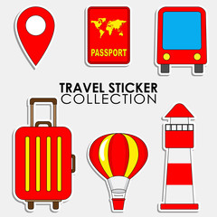 Summer Red Travel sticker collection, Vector isolated illustration on light grey background