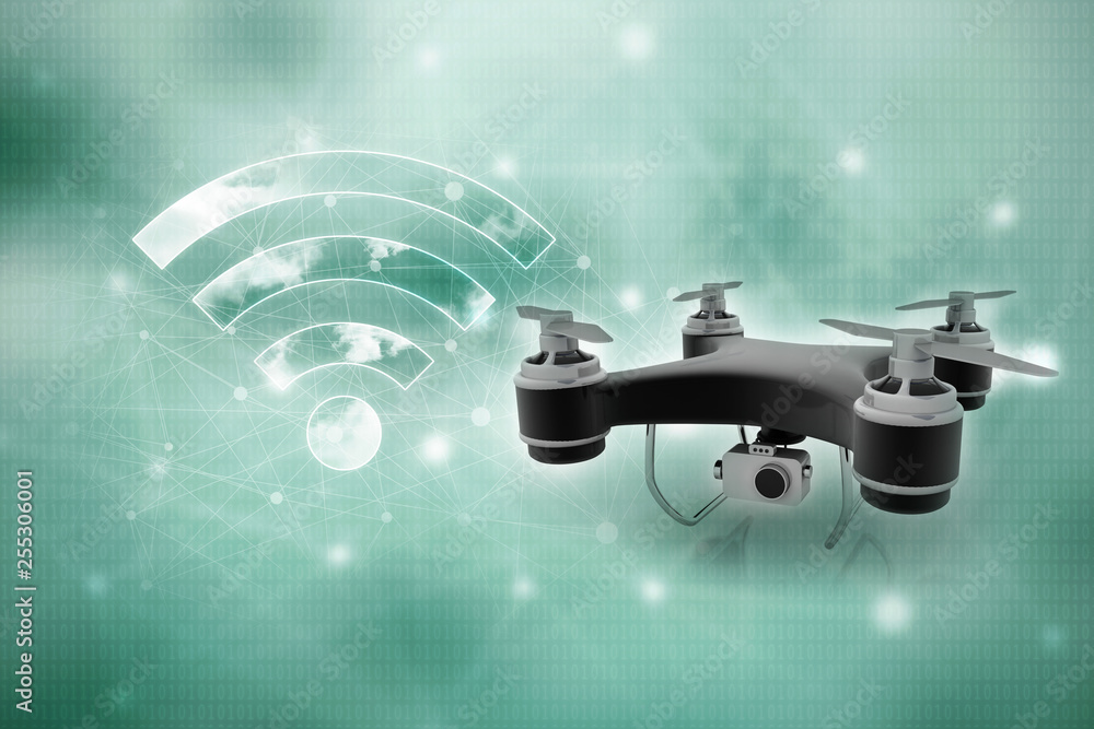 Poster 3d rendering drone or helicam with camera