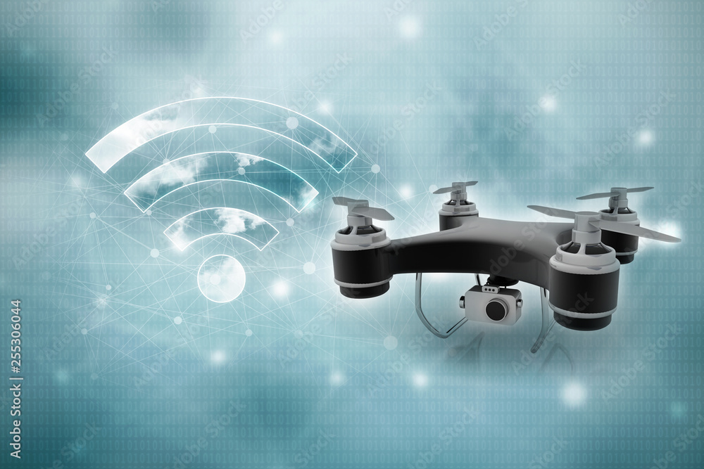 Poster 3d rendering drone or helicam with camera