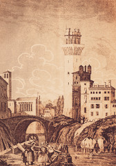 Tower of the Ezzelino of Padua - Illustration from 1848 - 255306019