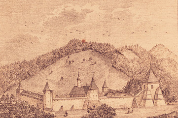 The Monastery Sutschawitza in the Bukovina - Illustration from 1848 - 255306403