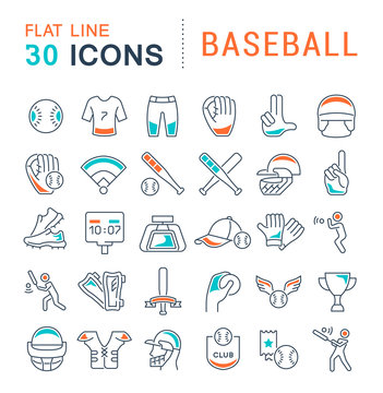 Set Vector Line Icons of Baseball.
