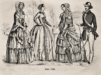 Dress fashion - Illustration from 1848 - 255307051