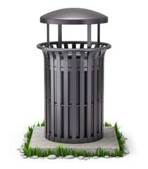 Black park trash bin on white background - 3D illustration