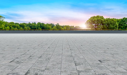 Empty square tiles and beautiful sky scenery