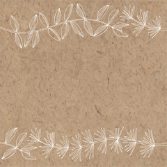 Vector background with hand-drawn water plants on kraft paper. Botanical illustration with algae and space for text, can be used creating card or invitation card.