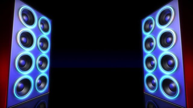 Two Loud Speakers or Sub Woofers in Cabinet Pulsing with the Beat - 3D Animation.