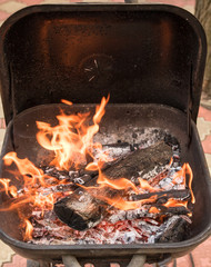cooking grilled shish kebab on metal skewer fresh meat. cooked at barbecue bbq roasted beef meat