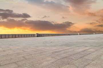 Empty square tiles and beautiful sky scenery